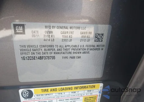 2011 Chevrolet Malibu 1Lt z USA, uszkodzony, nr VIN 1G1ZC5E14BF378795